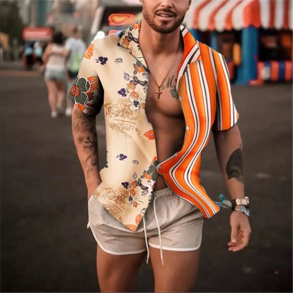 Fashion Print Collar Streetwear Short Sleeve Summer Breathable Hawaiian Casual